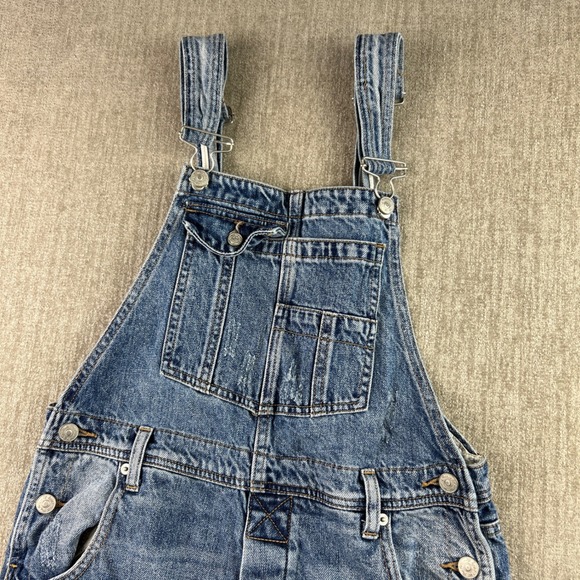 We The Free Free People Distressed Wide Leg Denim Overalls Blue Medium Wash 27 - Picture 2 of 10